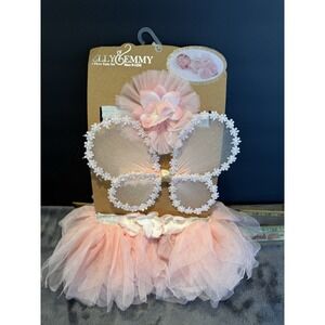 NEW Elly & Emmy  Floral Glitter Butterfly 3Pcs Tutu Set Pink 0-12 M Photo Shoot